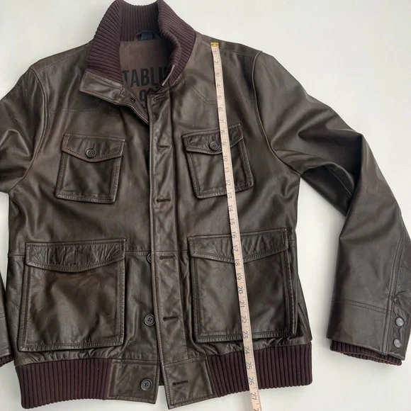 Gap men’s brown genuine leather bomber jacket with ribbed collar / L - Picture 9 of 11